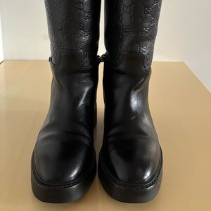Gucci GG Embossed Black Riding Boots